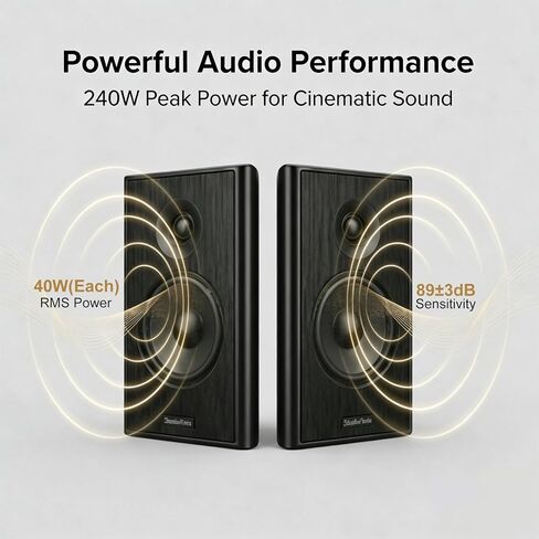 STUDIOFINIX Ultra Slim 5.25 Inch 240W Wall Mount Speakers, 8 Ohm Passive Home Theater Indoor Speakers for Bedroom, Kitchen, Living Room,Black(Pair) in Kuwait