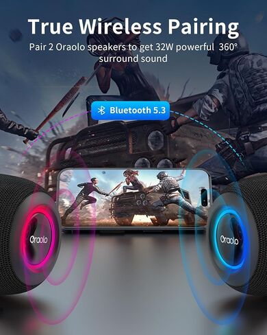 Oraolo Bluetooth Speaker, IPX7 Waterproof Portable Bluetooth Speaker with 15W Immersive Audio, 30H Playtime, LED Light, Bluetooth 5.3, Support TWS, Wireless Speakers for Outdoor Camping Home in Saudi Arabia