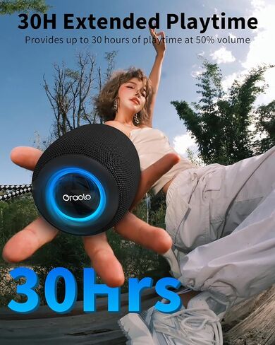 Oraolo Bluetooth Speaker, IPX7 Waterproof Portable Bluetooth Speaker with 15W Immersive Audio, 30H Playtime, LED Light, Bluetooth 5.3, Support TWS, Wireless Speakers for Outdoor Camping Home in Saudi Arabia