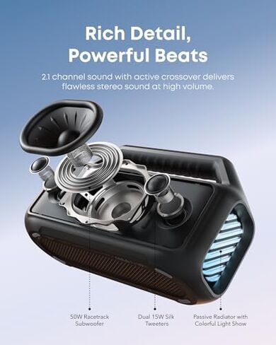 Soundcore Boom 2 من Anker، مكبر صوت خارجي، 80 وات، مضخم صوت Boom 3i من Anker، مكبرات صوت خارجية متينة، مقاومة للماء IP68، تشغيل عائم، مقاومة للمياه المالحة in Kuwait