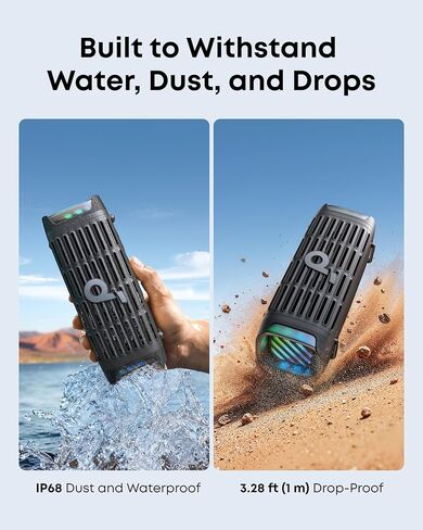 Soundcore Boom 2 من Anker، مكبر صوت خارجي، 80 وات، مضخم صوت Boom 3i من Anker، مكبرات صوت خارجية متينة، مقاومة للماء IP68، تشغيل عائم، مقاومة للمياه المالحة in Kuwait
