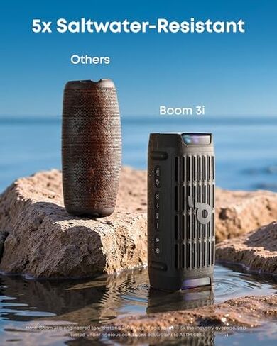 Soundcore Boom 2 من Anker، مكبر صوت خارجي، 80 وات، مضخم صوت Boom 3i من Anker، مكبرات صوت خارجية متينة، مقاومة للماء IP68، تشغيل عائم، مقاومة للمياه المالحة in Kuwait