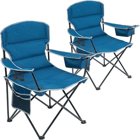 ARMOR CASTLE Portable Oversized Camping Chair, Folding Camp Chairs for Adults, Arm Lawn Chair with Cup Holder and Cooler Bag, Beach Chair with Lumbar Back Support 500 LBS for Outdoor in Saudi Arabia