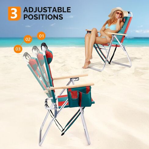 VINGLI 17" Tall Beach Chair, Aluminum Backpack Beach Chairs for Adults, Portable with Adjustable Straps, 3-Position Reclining, Cup Holder, High Lightweight Beach Chairs for Beach in Saudi Arabia