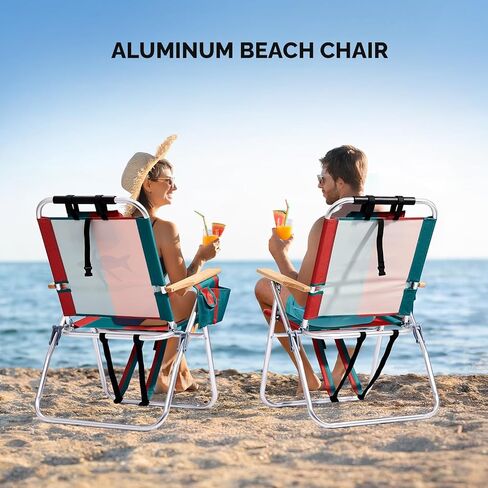 VINGLI 17" Tall Beach Chair, Aluminum Backpack Beach Chairs for Adults, Portable with Adjustable Straps, 3-Position Reclining, Cup Holder, High Lightweight Beach Chairs for Beach in Saudi Arabia