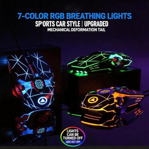 Professional Gaming Wired Silent Mouse, Water Cooled Light, 3200 DPI, Ergonomic Design Game Mouse Compatible with PC, Plug & Play in Saudi Arabia