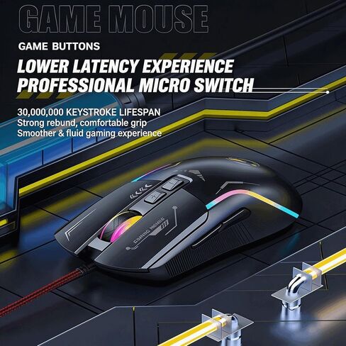 【 Supports Macro Driver & Plug and Play-2026 new】Professional Gaming Wired Mouse,Ergonomic RGB Gaming Mouse,Wired 7200 Adjustable 4-speed DPI,7 Programmable Shortcut Key Buttons,Dazzling Light Effects in Saudi Arabia