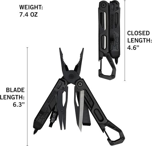 محرك Gerber Gear Stakeout Drive - أداة متعددة الفتحات على شكل فراشة 10 في 1 مع كماشة إبرة، ومفك لقمة قلاب كبير الحجم، وشفرة حافة عادية، وإزميل، وفتاحة زجاجات، ومشبك جيب وحلقة تسلق - أسود in Saudi Arabia