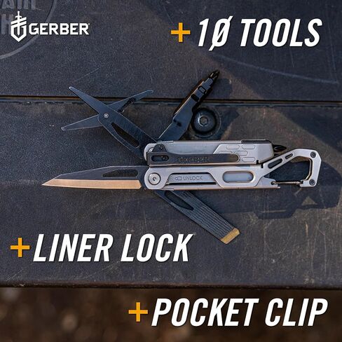 محرك Gerber Gear Stakeout Drive - أداة متعددة الفتحات على شكل فراشة 10 في 1 مع كماشة إبرة، ومفك لقمة قلاب كبير الحجم، وشفرة حافة عادية، وإزميل، وفتاحة زجاجات، ومشبك جيب وحلقة تسلق - أسود in Saudi Arabia