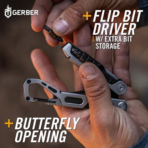 محرك Gerber Gear Stakeout Drive - أداة متعددة الفتحات على شكل فراشة 10 في 1 مع كماشة إبرة، ومفك لقمة قلاب كبير الحجم، وشفرة حافة عادية، وإزميل، وفتاحة زجاجات، ومشبك جيب وحلقة تسلق - أسود in Saudi Arabia