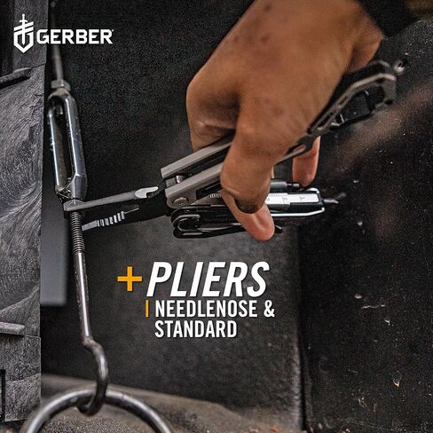 محرك Gerber Gear Stakeout Drive - أداة متعددة الفتحات على شكل فراشة 10 في 1 مع كماشة إبرة، ومفك لقمة قلاب كبير الحجم، وشفرة حافة عادية، وإزميل، وفتاحة زجاجات، ومشبك جيب وحلقة تسلق - أسود in Saudi Arabia