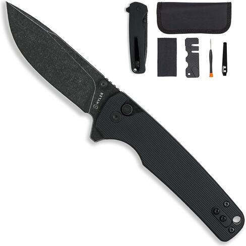 HYLER Mamba Button Lock Folding Pocket Knife - 3.46" 14C28N Black Stonewashed Blade, G10 Handle & Deep Carry Clip - Smooth EDC Pocket Knife for Camping & Outdoor - Green Handle in Saudi Arabia