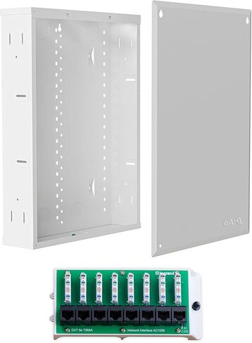 حاوية الوسائط الهيكلية Legrand On-Q مقاس 20 بوصة + وحدة واجهة الشبكة Cat5e ذات 8 منافذ - لوحة شبكة داخلية مع توزيع إيثرنت للأسلاك المنظمة in Kuwait