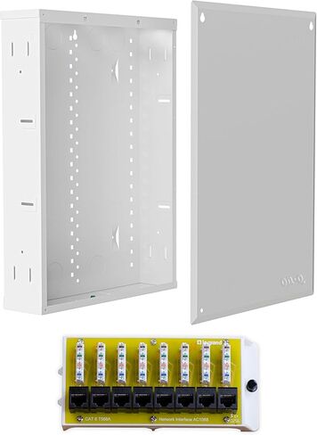 حاوية الوسائط الهيكلية Legrand On-Q مقاس 20 بوصة + وحدة واجهة الشبكة Cat6 ذات 8 منافذ - لوحة شبكة داخلية مع توزيع إيثرنت للأسلاك المنظمة in Kuwait