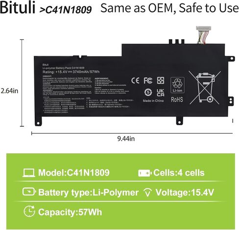 C41N1809 57Wh Laptop Battery for Asus Zenbook Flip 15 UX562 UX562FN UX562FD UX562FDX UX562FN Q536F Q536FD Q536FD-BI7T15 UX562FD-A1054T UX562FDX-EZ015T Series in Kuwait