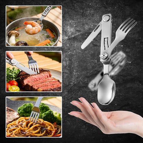 VIRENKNIFE 3-in-1 Camping Eating Utensils, Detachable Pocket Cutlery Folding Spoon, Fork, Knife，Stainless Steel Flatware Set for Outdoor, Camping, Hiking, Easy to Carry in Kuwait