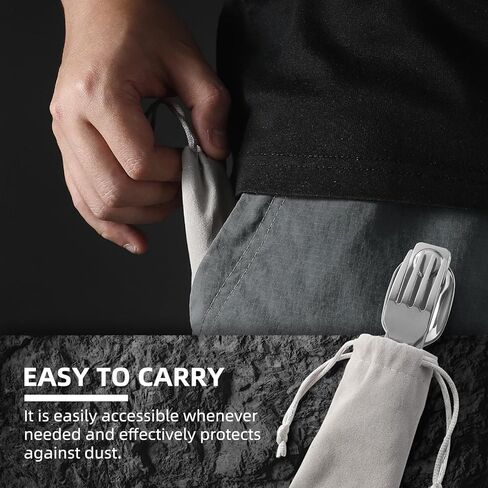 VIRENKNIFE 3-in-1 Camping Eating Utensils, Detachable Pocket Cutlery Folding Spoon, Fork, Knife，Stainless Steel Flatware Set for Outdoor, Camping, Hiking, Easy to Carry in Kuwait