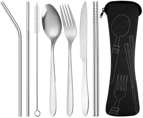 Travel Utensils with Bag, Portable Silverware Set for Work, Stainless Steel Reusable Travel Cutlery Set, Fork and Spoon Set for Camping, Picnic, Gadgets, Lunch Box for Men in Saudi Arabia