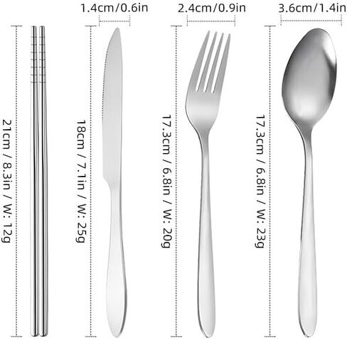 Travel Utensils with Bag, Portable Silverware Set for Work, Stainless Steel Reusable Travel Cutlery Set, Fork and Spoon Set for Camping, Picnic, Gadgets, Lunch Box for Men in Saudi Arabia