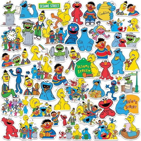 مجموعة ملصقات الفينيل Sesame Street Vintage 1969 50ct - ملصقات مقطوعة بالقالب مقاومة للماء ذات طابع كلاسيكي كلاسيكي لأجهزة الكمبيوتر المحمول، وزجاجة المياه، وسجلات القصاصات، والكمبيوتر اللوحي in Saudi Arabia