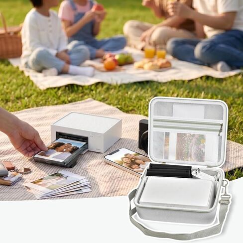 GWCASE Hard EVA Carrying Case for Liene M100 M200 4x6 Photo Printer, Portable Storage Bag with Shoulder Strap Divider & Double Mesh Pocket for Photo Paper and Accessories for Travel(Bag Only)Off White in Saudi Arabia