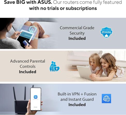 ASUS RT-AX1800S Dual Band WiFi 6 Extendable Router, Subscription-Free Network Security, Parental Control, Built-in VPN, AiMesh Compatible, Gaming & Streaming, Smart Home (Renewed) in Saudi Arabia