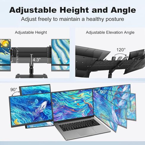 DEPGI 14" Laptop Screen Extender, 1200P FHD One Cable Connect Portable Triple Monitor, Dual Screen Monitor Fits 13"-17.3" Laptop with Stand for MacOS/Windows in Saudi Arabia