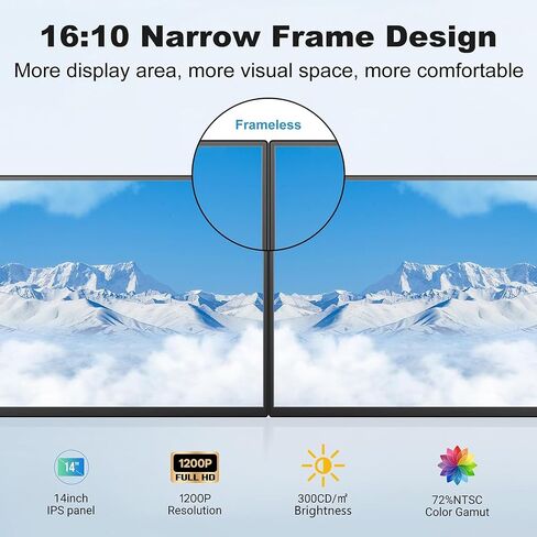 DEPGI 14" Laptop Screen Extender, 1200P FHD One Cable Connect Portable Triple Monitor, Dual Screen Monitor Fits 13"-17.3" Laptop with Stand for MacOS/Windows in Saudi Arabia