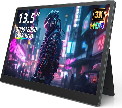 شاشة محمولة 13.5 بوصة 3000×2000 IPS 3:2، شاشة 100% sRGB HDR USB-C HDMI ثانية للكمبيوتر المحمول، شاشة محمولة رفيعة للغاية مع حامل تخميد قابل للتعديل، التوصيل والتشغيل لهاتف PC Mac in Kuwait