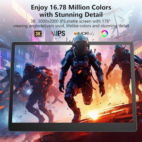 شاشة محمولة 13.5 بوصة 3000×2000 IPS 3:2، شاشة 100% sRGB HDR USB-C HDMI ثانية للكمبيوتر المحمول، شاشة محمولة رفيعة للغاية مع حامل تخميد قابل للتعديل، التوصيل والتشغيل لهاتف PC Mac in Kuwait