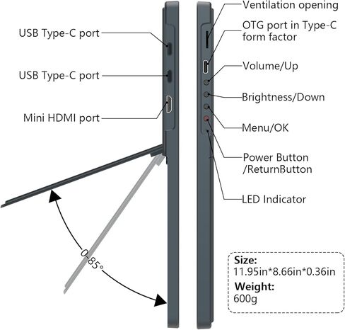 شاشة محمولة 13.5 بوصة 3000×2000 IPS 3:2، شاشة 100% sRGB HDR USB-C HDMI ثانية للكمبيوتر المحمول، شاشة محمولة رفيعة للغاية مع حامل تخميد قابل للتعديل، التوصيل والتشغيل لهاتف PC Mac in Kuwait