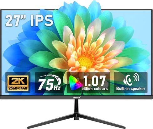 شاشة كمبيوتر Gawfolk 27 بوصة IPS 2K QHD (2560×1440) شاشة كمبيوتر للألعاب 75 هرتز، 1 مللي ثانية، مزامنة تكيفية، 100% sRGB، 1.07 مليار لون، HDMI2.0، DisplayPort 1.4، مكبر صوت مدمج - أسود in Kuwait