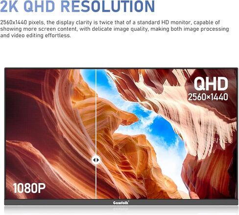 شاشة كمبيوتر Gawfolk 27 بوصة IPS 2K QHD (2560×1440) شاشة كمبيوتر للألعاب 75 هرتز، 1 مللي ثانية، مزامنة تكيفية، 100% sRGB، 1.07 مليار لون، HDMI2.0، DisplayPort 1.4، مكبر صوت مدمج - أسود in Kuwait