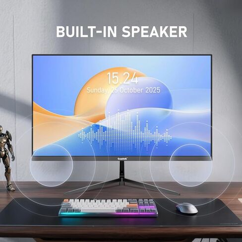 شاشة كمبيوتر Gawfolk 27 بوصة IPS 2K QHD (2560×1440) شاشة كمبيوتر للألعاب 75 هرتز، 1 مللي ثانية، مزامنة تكيفية، 100% sRGB، 1.07 مليار لون، HDMI2.0، DisplayPort 1.4، مكبر صوت مدمج - أسود in Kuwait