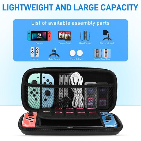 GLDRAM Black Carrying Case for Nintendo Switch, 11 in 1 Accessories Bundle with Portable Switch Travel Bag, Clear Protective Skin Cover, 2 Mini Swich Card Holder, Screen Protector & 10 Thumb Grips in Saudi Arabia