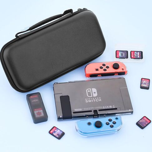 GLDRAM Black Carrying Case for Nintendo Switch, 11 in 1 Accessories Bundle with Portable Switch Travel Bag, Clear Protective Skin Cover, 2 Mini Swich Card Holder, Screen Protector & 10 Thumb Grips in Saudi Arabia