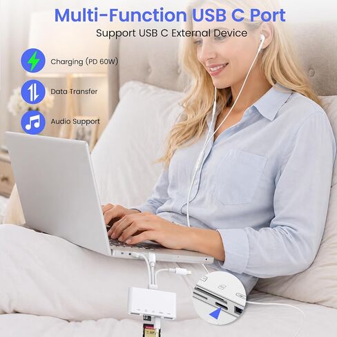 قارئ بطاقة ذاكرة 5 في 1، محول USB OTG وقارئ بطاقة SD لأجهزة iPhone iPad Mac USB C وUSB A مع 5 فتحات PD 60W/بطاقة USB مزدوجة/TF/SD، محول الكاميرا يدعم SD/Micro SD/SDHC/SDXC/MMC in Kuwait