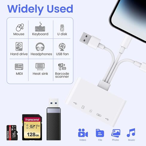 قارئ بطاقة ذاكرة 5 في 1، محول USB OTG وقارئ بطاقة SD لأجهزة iPhone iPad Mac USB C وUSB A مع 5 فتحات PD 60W/بطاقة USB مزدوجة/TF/SD، محول الكاميرا يدعم SD/Micro SD/SDHC/SDXC/MMC in Kuwait