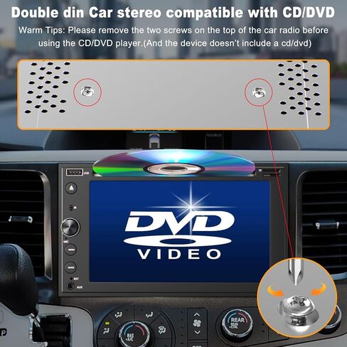 Double Din Car Stereo with CD/DVD Player Apple Carplay & Android Auto, 7 Inch Car Radio with Bluetooth and Backup Camera, Touch Screen, Mirror Link, Steering Wheel Control, USB/TF/AUX Input, AM/FM in Saudi Arabia