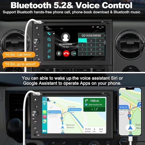Double Din Car Stereo with CD/DVD Player Apple Carplay & Android Auto, 7 Inch Car Radio with Bluetooth and Backup Camera, Touch Screen, Mirror Link, Steering Wheel Control, USB/TF/AUX Input, AM/FM in Saudi Arabia