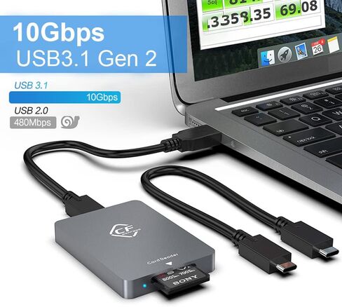 قارئ بطاقات CFexpress من النوع B، قارئ بطاقات ذاكرة USB C محدث إلى USB C/USB A مع سرعة نقل USB3.1 Gen2 10 جيجابت في الثانية، متوافق مع Windows/Mac/Linux/Android in Kuwait