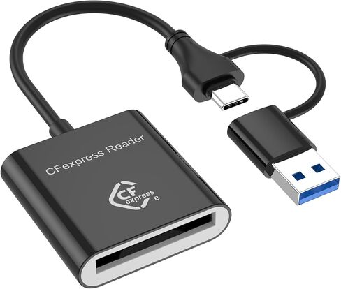 قارئ بطاقات CFexpress من النوع B، USB 3.2 الجيل الثاني بسرعة 10 جيجابت في الثانية، محول 2 في 1 USB-C وUSB-A، قارئ بطاقة ذاكرة محمول لأجهزة iPhone 17/16/15 وAndroid وMacBook وWindows وLinux والأجهزة اللوحية in Kuwait