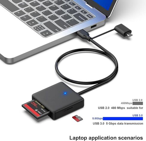 Memory Card Reader, 4in1 USB 3.0 and USB-C to SD Micro SD MS CF Card Reader Adapter, 4 Cards Simultaneously Read and Write, Compatible with iPhone 15 Series, MacBook Pro/Air 2023, and More in Saudi Arabia