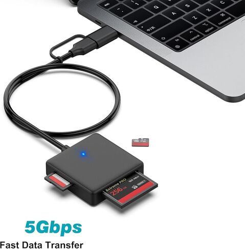 Memory Card Reader, 4in1 USB 3.0 and USB-C to SD Micro SD MS CF Card Reader Adapter, 4 Cards Simultaneously Read and Write, Compatible with iPhone 15 Series, MacBook Pro/Air 2023, and More in Saudi Arabia