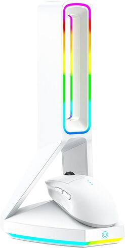 RGB Gaming Headset Stand， for Logitech G502/G502X Lightspeed Wireless Mouse Charging Dock, Compatible with DeathAdder v2 pro Mouse, Desktop Gamer's Accessories（Headset and Mouse not Included） (Black) in Saudi Arabia