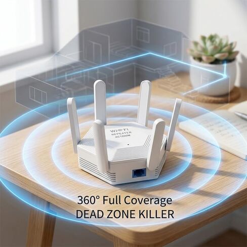 WiFi Extender Signal Booster for Home Coverage Wireless Repeater with 6 Antennas 1200Mbps Dual Band 5GHz/2.4GHz Internet Range Expander for 50 Devices in Saudi Arabia