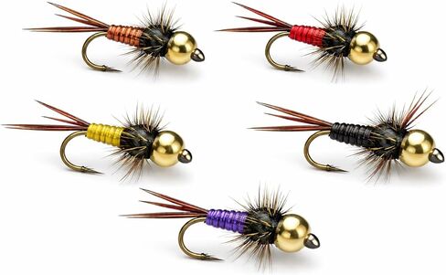 Feeder Creek Copper John Flies Assortment, 20 Wet Flies for Trout, Salmon and Bass, 4 Sizes (12,14,16,18) and 5 Colors Included in Saudi Arabia