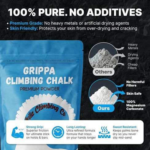 Climbing Chalk 200g Premium Powder, Performance Friction Gymnastics Chalk 100% Magnesium - Ultra Grip for Lifting, Rock Climbing, Gym, Weights & More! Long Lasting & Skin Friendly in Saudi Arabia