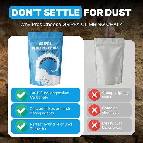 Climbing Chalk 200g Premium Powder, Performance Friction Gymnastics Chalk 100% Magnesium - Ultra Grip for Lifting, Rock Climbing, Gym, Weights & More! Long Lasting & Skin Friendly in Saudi Arabia