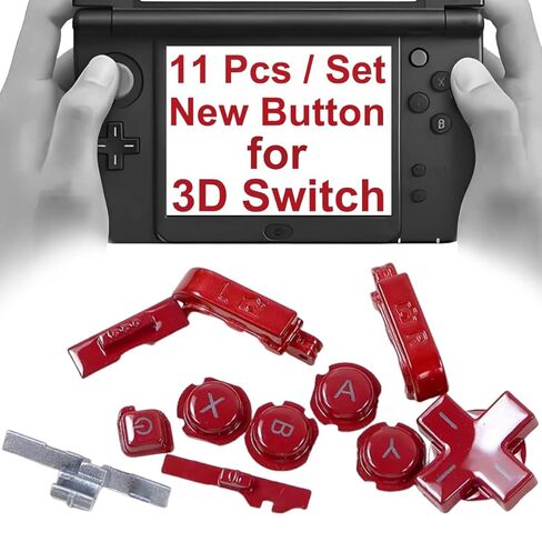 مخصص لاستبدال مجموعة الألوان الكاملة للأزرار الإضافية 3DS، لوحدات تحكم الألعاب الصغيرة Nintendo Old 3DS، اتجاه ABXY / D-Pad / كتف L R / Power Home / Volume / زر التبديل ثلاثي الأبعاد 11 قطعة (أحمر) in Kuwait